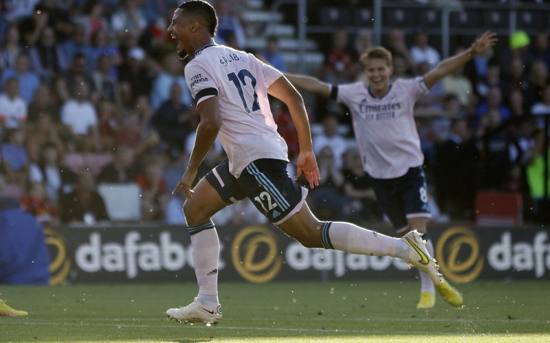 Image for Saliba reacts after grabbing first Arsenal goal